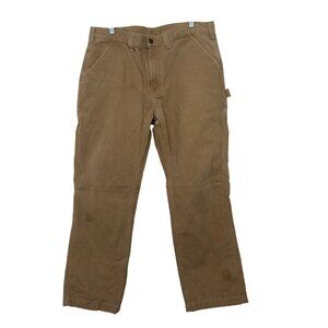 Carhartt Mens Relaxed Fit Brown Work Pants 38x30 100% Cotton Durable SOME STAINS